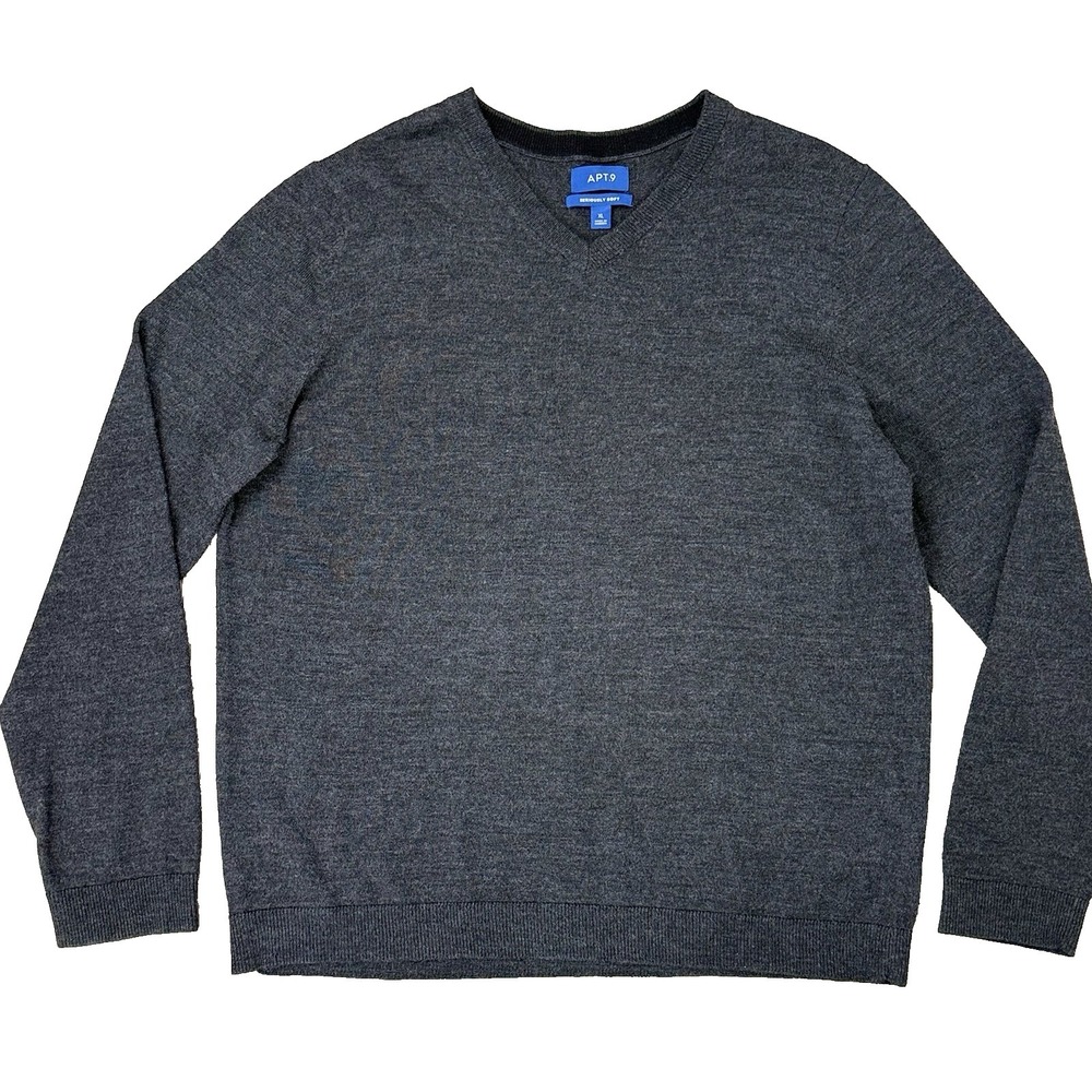 Merino Acrylic Wool Blend V Neck Pullover Sweater Top Men XL V Neck Long Sleeve
